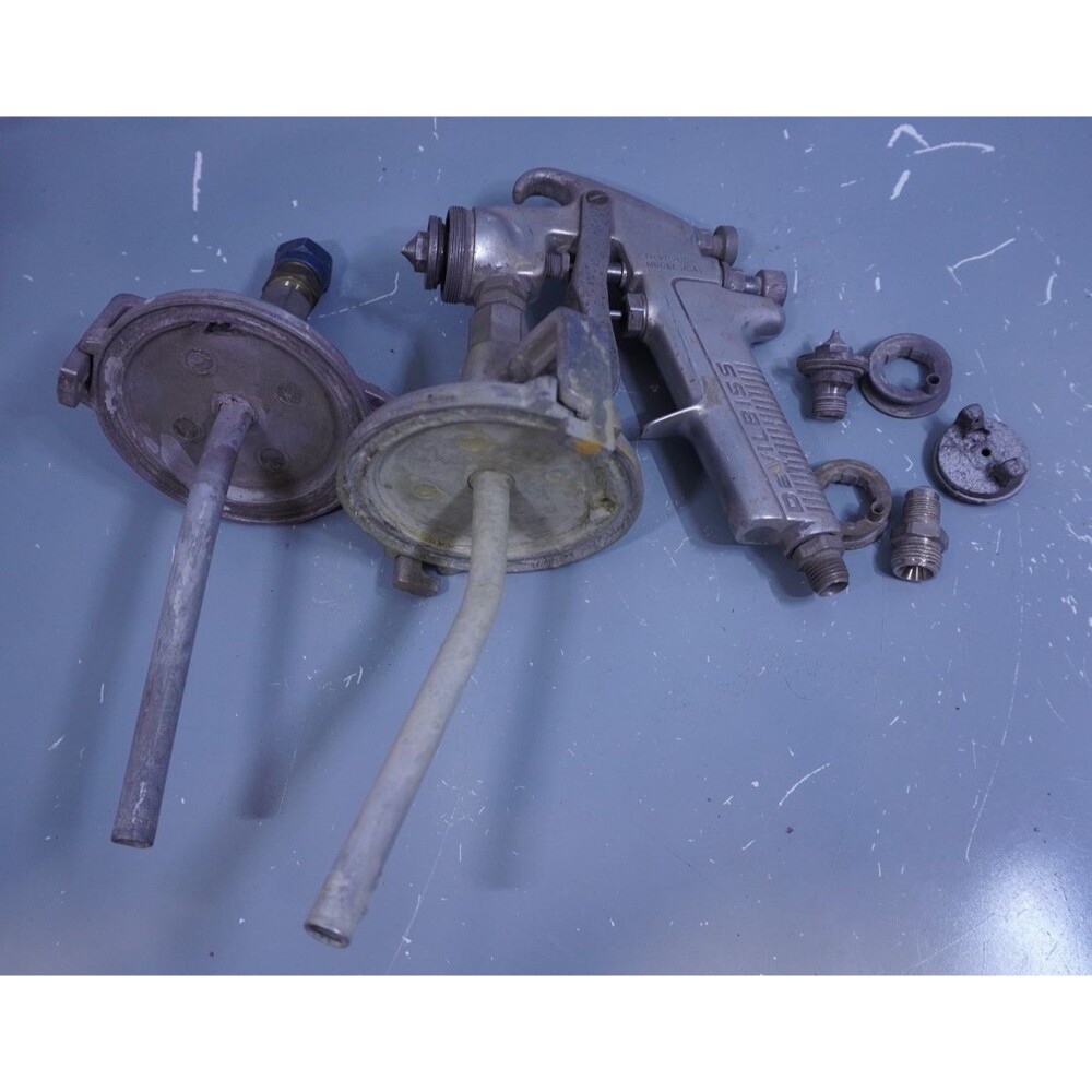 Vintage DeVilbiss Model JGA Spray Gun Lot - Siphon Feed Parts, Lids & Tips